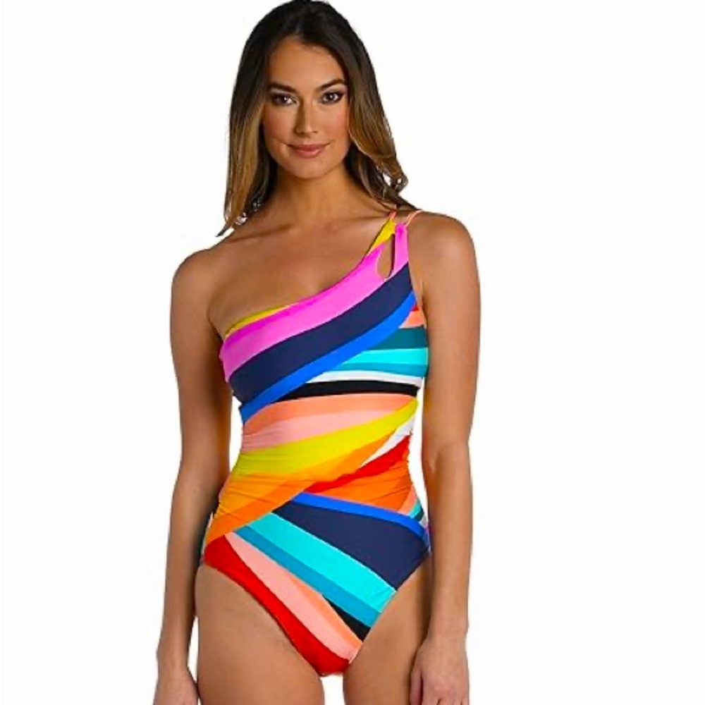 La Blanca Women’s One Shoulder One Piece Swimsuit - Size 8. Brand new.